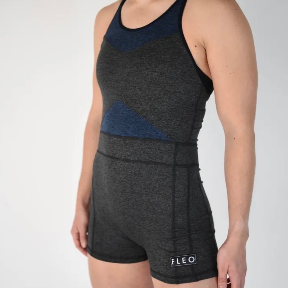 Fleo Charcoal/Blue Weightlifting Singlet